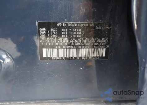 2023 Subaru Legacy Premium from USA, damaged, VIN 4S3BWAC64P3008009